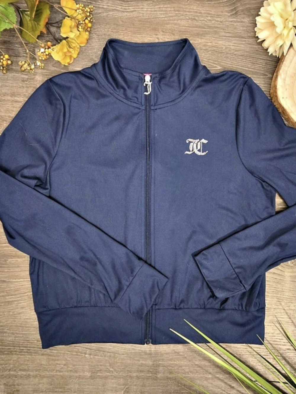Juicy Couture Velour Rhinestone Logo Track Jacket Blue
